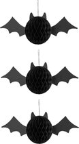 PartyDeco Halloween thema hangende vleermuis - 3x - zwart - papier - 45 cm