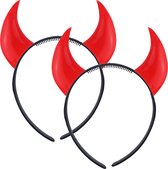 Halloween duivel hoorntjes - 2x - diadeem - rood - plastic