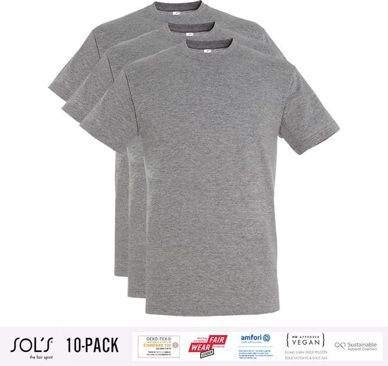 Lot de 3 T-Shirt Homme Sol's 100% coton biologique Col rond gris Taille L