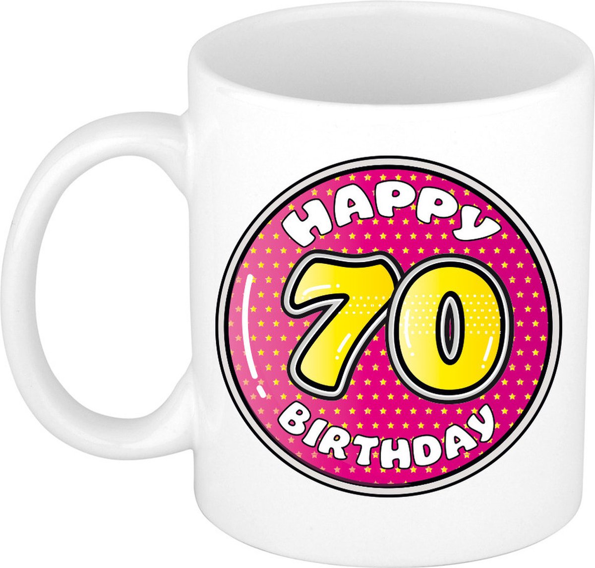 Bellatio Decorations Verjaardag cadeau mok - 70 jaar - roze - 300 ml - keramiek