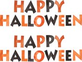 Happy Halloween feestslinger - 2x - 3,65 meter - oranje/zwart - van papier