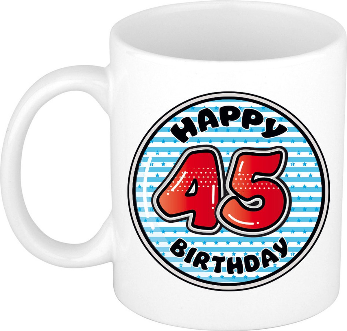 Bellatio Decorations Verjaardag cadeau mok - 45 jaar - blauw - gestreept - 300 ml - keramiek