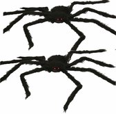 Fiestas horror spin groot - 2x - Halloween decoratie/versiering - zwart - 70 cm- Griezelige thema accessoires