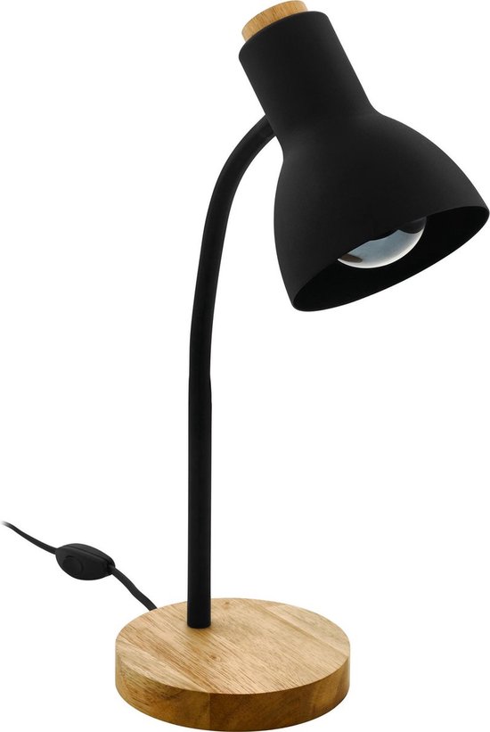 Milan - Tafellamp - Bureaulamp - Kleine lamp - Knutsel lamp - E27 - 42 cm - hout/Zwart - Eikenhout