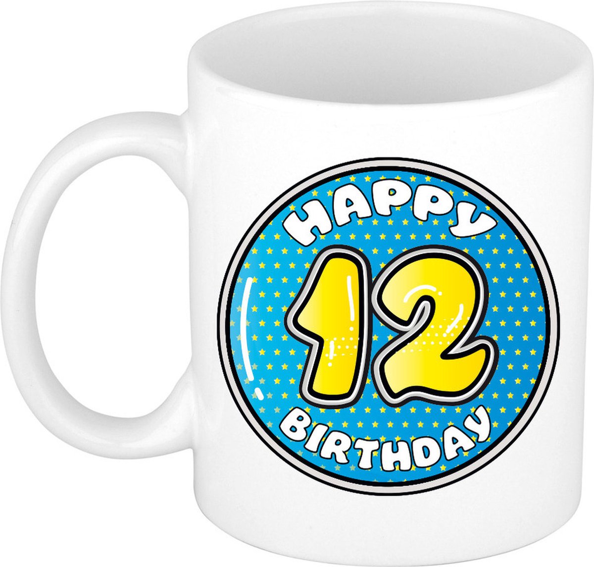 Bellatio Decorations Verjaardag cadeau mok - 12 jaar - blauw - 300 ml - keramiek