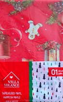 Kersttafelkleed-Feestdagen-Tafelen-200x140-Rood-Afneembaar tafelkleed kerst met kerstbal kerstklok