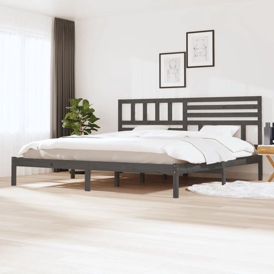 The Living Store Cadre de lit en bois de pin massif gris 200x200 cm - Cadre  de... | bol