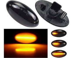 Dynamische LED Richtingaanwijzers (Smoked) - Geschikt voor Toyota Aygo / Citroën C1 / C2 / C3 / C4 / C5 / C6 / Peugeot 107 / 108 / 1007 - Plug & Play Knipperlichten Zijkant - Set van 2 Knipperlichten met LED streep - Flowing Water Effect
