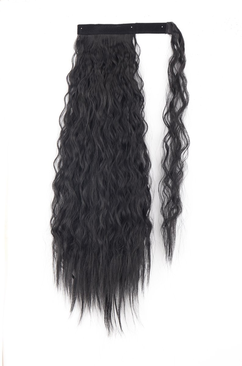 Haar Extension Zwart 55 cm wave vorm | Clip In paardenstaart wrap around | Haarstukje | clip in extensions | Synthetische cadeau - pruik
