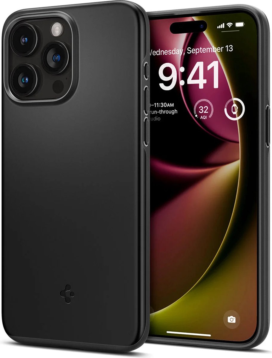 Geschikt voor Spigen Apple iPhone 15 Pro Max Thin Fit Back Cover Hoesje - Zwart