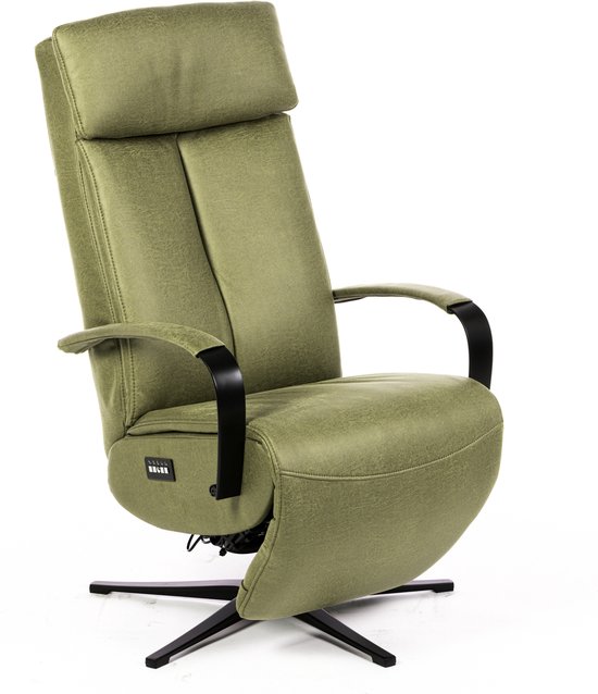 Genua Relaxfauteuil Elektrisch Verstelbaar met Accu - Optimaal Zitcomfort - Nosagvering voor extra Ontspanning - Relax Fauteuil - Relaxstoel met Armleuning - Moss