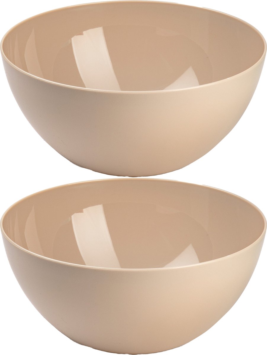 Plasticforte Serveerschaal/saladeschaal - 2x stuks - D23 x H10 cm - kunststof - beige - 3000 ml