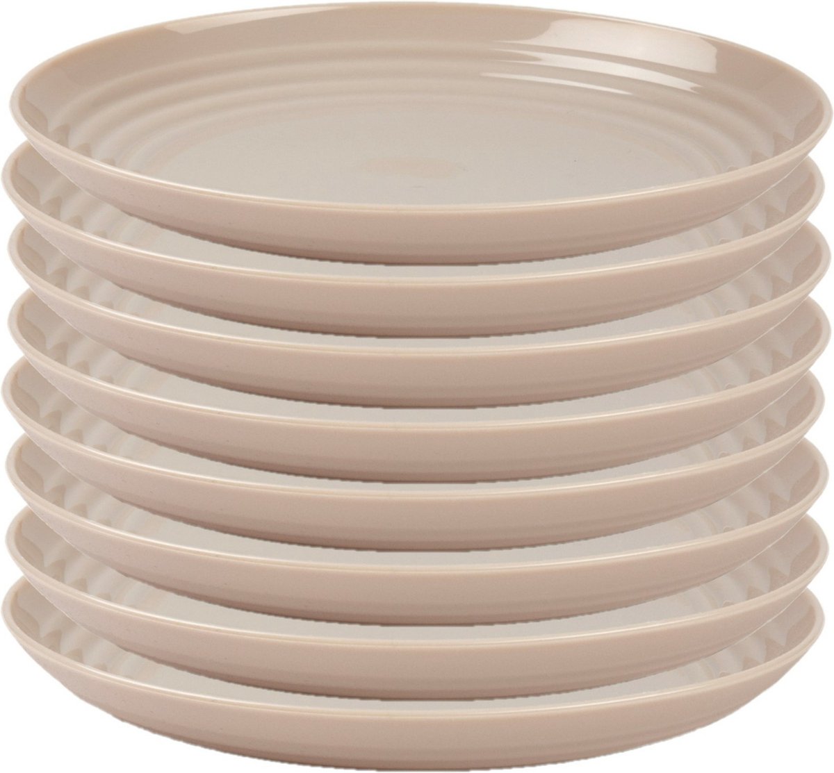 PlasticForte Rond diner bord/camping bord - 8x - D25 cm - beige - kunststof - onbreekbaar