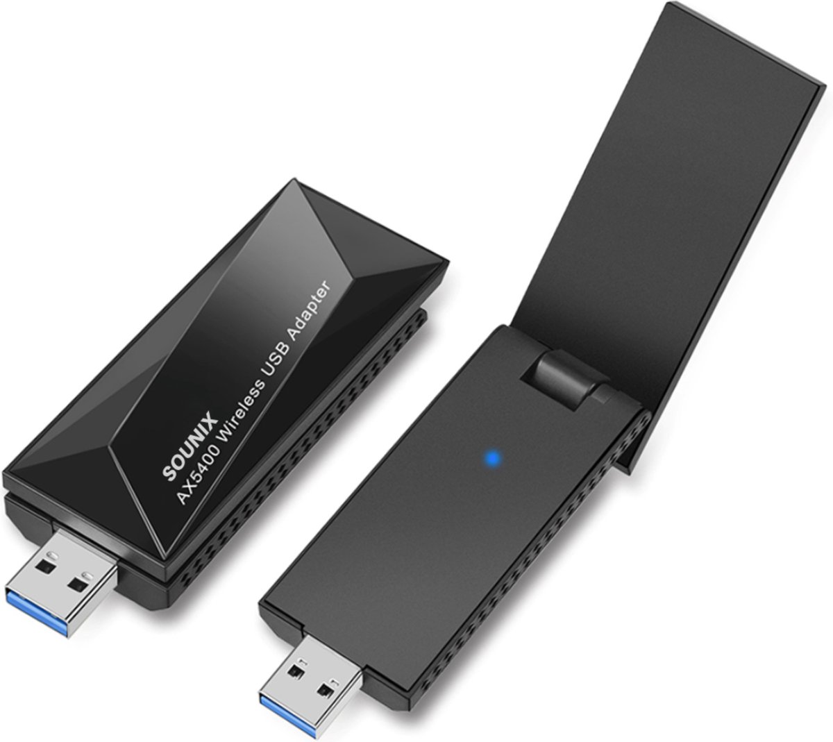 Sounix WiFi 6E Adapter USB - AX5400 - Tot 5400 Mbps - WiFi 6 - 2,4Ghz en 5Ghz en 6Ghz - USB 3.0 - Mac en Windows - Draadloos - Zwart