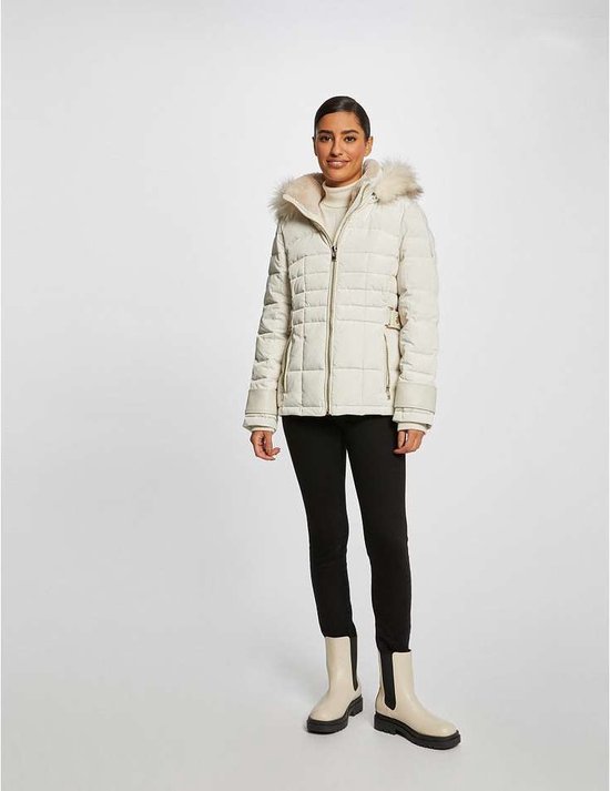 Morgan STRAIGHT WITH EFFECT - Imitatieleren jas - off-white/crème