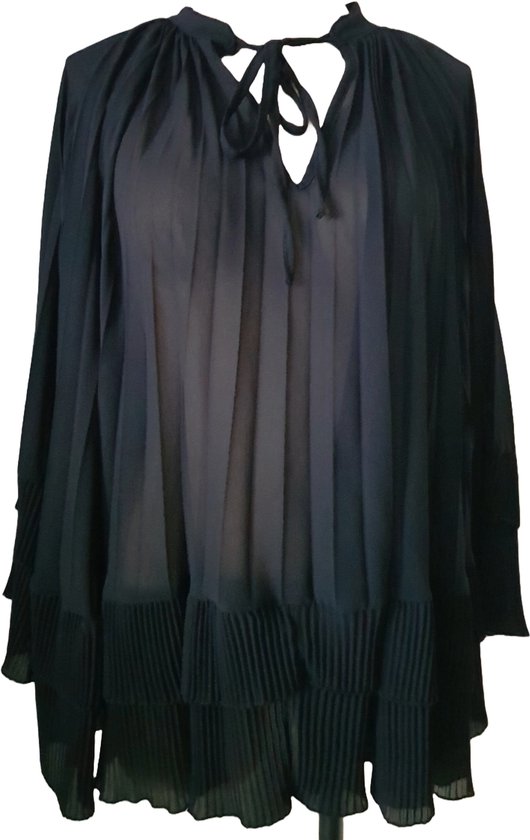 Dames plisse blouse zwart one size 38/42