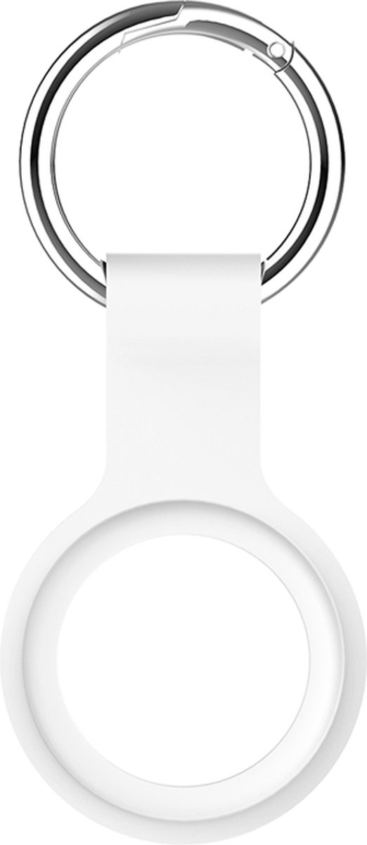 AirTag Hoesje Silicone en Aluminium Moveteck 2023 Model NR9222 Wit - Sleutelhanger voor Apple AirTag - AirTag hanger - AirTag Sleutelhanger Kunstleer Hoesje - Airtag-sleutelhanger