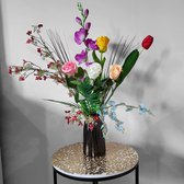 Fleurs artificielles - Fausses fleurs - Seau à roses - 7 roses de 9 cm - 45 cm de haut - Couleur crème