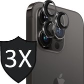 Camera Lens Screen Protector geschikt voor iPhone 15 Pro Max - 3x Gehard Glas Screenprotector GlassGuard Zwart