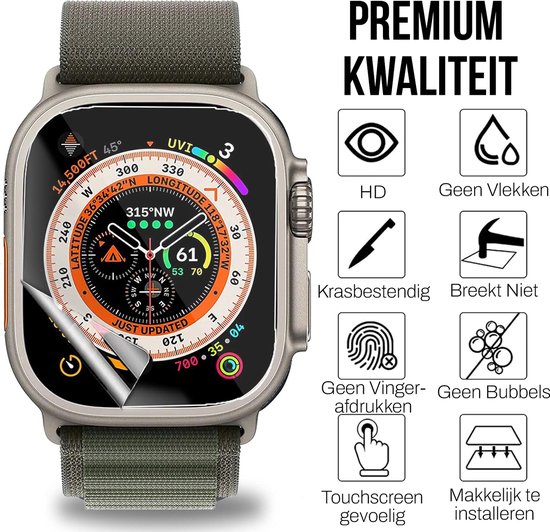 Screenprotector geschikt voor Apple Watch Ultra - 49 mm Screen Protector - Podec - 8 Stuks