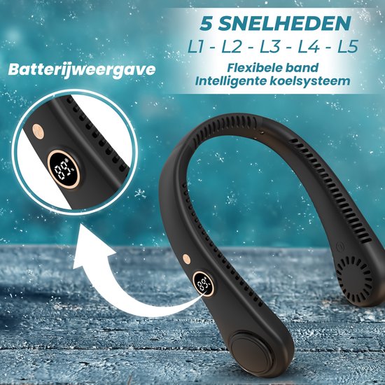 Nekventilator met Display - Nek Ventilator - Nekventilator met Koeling - Neck Fan - Draagbare Nek Ventilator - Gezichtsventilator - Hals Ventilator - Nek Fan - Hoofd Ventilator - Nek Airco - Nek Ventilator Oplaadbaar USB