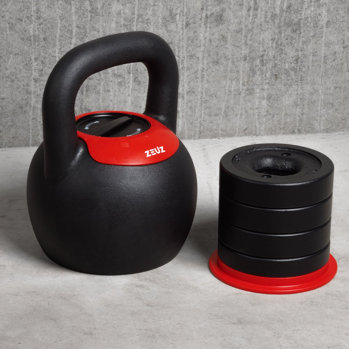 ZEUZ Verstelbare Kettlebell tot 16 KG – Fitness Sport Set – 8, 10, 12, 14 & 16KG Conditie & Krachttraining – Halters – Gietijzer – Zwart & Rood – foto 4