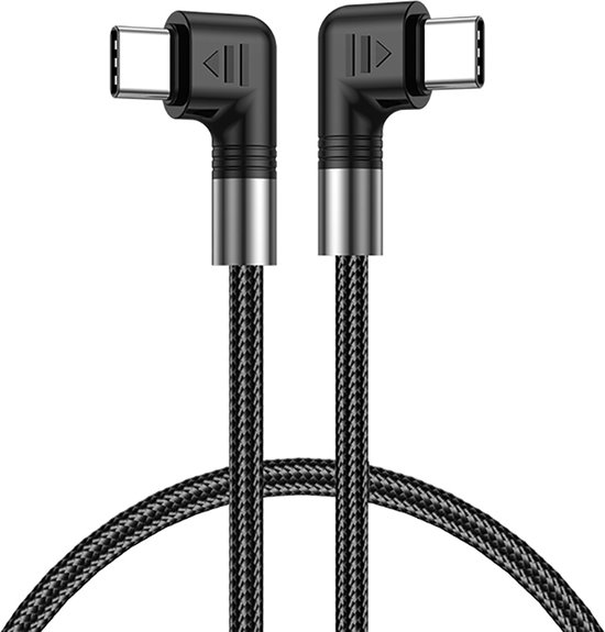 USB-C naar USB-C - 0,5 meter - 100W - korte kabel - adapter connector oplader - Haakse hoek - Zwart - Provium