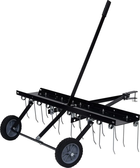 Wiltec verticuteermachine 100 cm voor zitmaaiers, gazonbeluchter met stalen veren en rubberen wielen voor gazontractoren, gazonverticuteermachine voor het beluchten van gazons en als mosverwijderaar