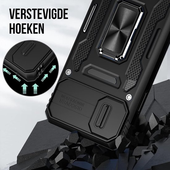 Podec Coque pour iPhone 11 Zwart - Coque Anti-Choc Hybride Armure avec Ring de Béquille et Protecteur d'écran