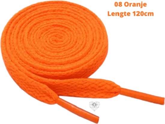 Platte schoenveters 8mm polyester neon oranje lengte 120cm - Sneaker veters
