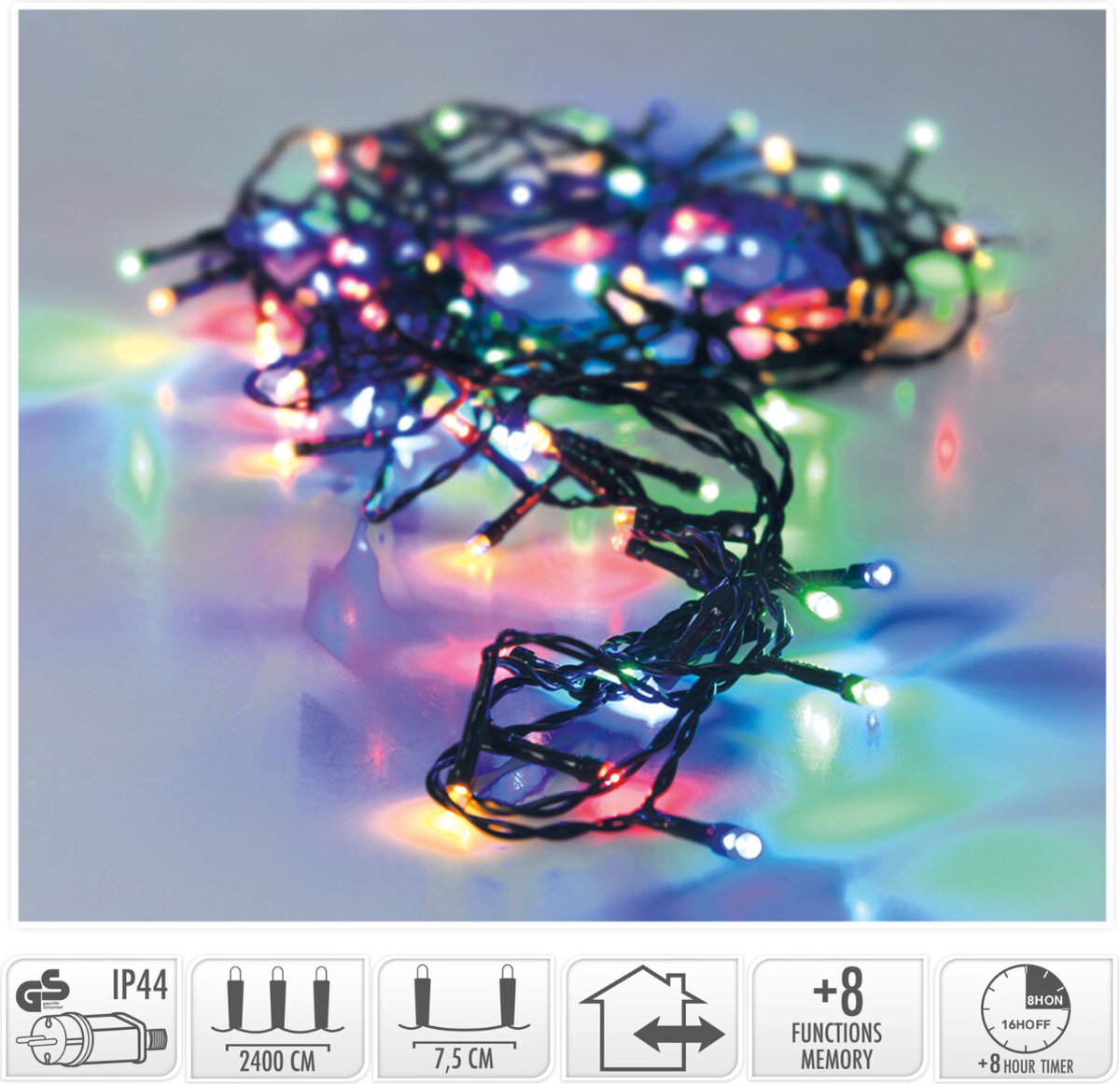 Guirlande LED multicolore 24,5M 8 jeux mémoire timer verte extérieure