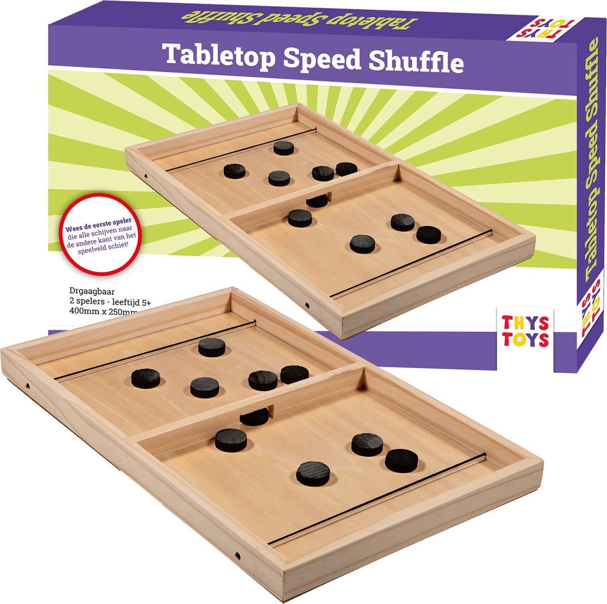 Slingpuck - Speed Shuffle - Sjoelbak klein met Pucks - Houten Bordspel met Pucks - 40 cm
