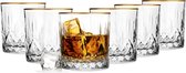Krosno Lot de 6 verres à whisky 0 litre, verres à cocktail, verres à eau, verres lavables au lave-vaisselle, petits verres, verres à jus, bord doré, 6 x 280 ml