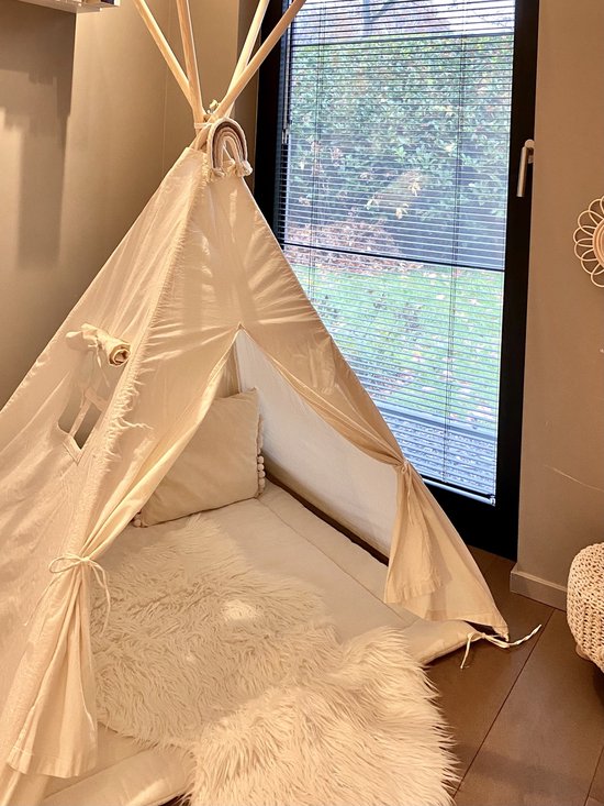 TIPI tent Beige voor kinderen - met 2 kussens en speelmat
