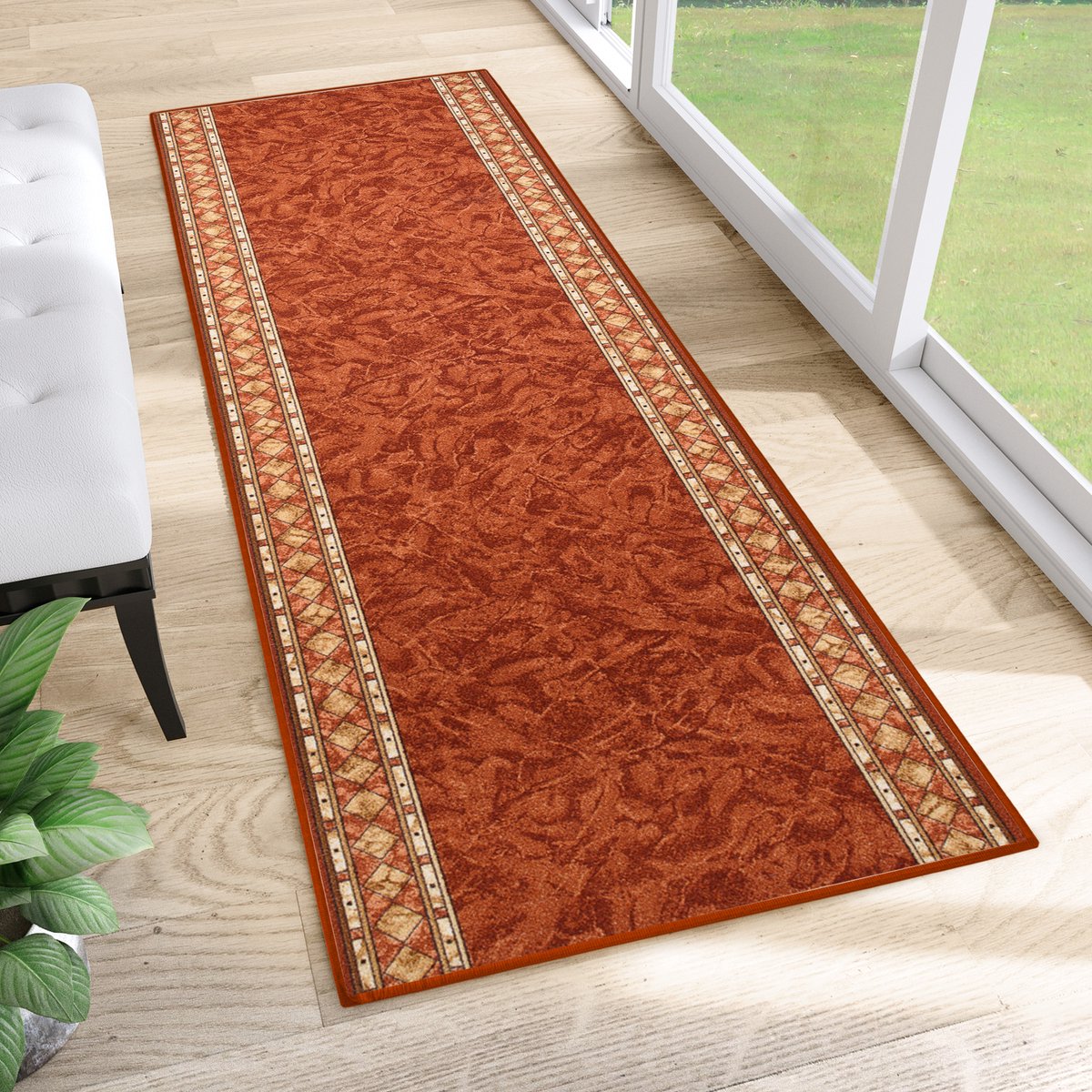 Tapiso Tapijtloper Antislip – Klassiek Perzisch Oosters Terracotta – Gangloper Rubber Onderkant Maat- 120x250