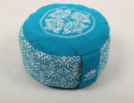 Om Namaste Design Meditatiekussen Zitkussen - Rond - Blauw Turquoise met Wit