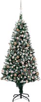 The Living Store Kunstkerstboom - Levensecht - Witte sneeuw - 210 cm - Inclusief dennenappels - LED-verlichting - Groen - USB-aansluiting