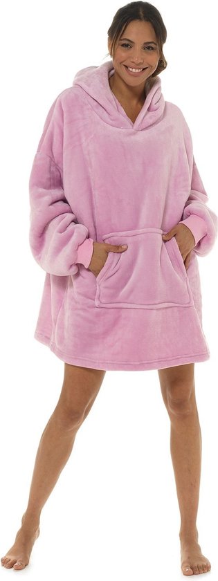 Dames Onesize Hoodie - fleece deken met mouwen - roze - snuggle - Snuggie - Snuggle Hoodie - Fleece Deken Met Mouwen