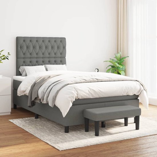 The Living Store Boxspringbed - Comfort - Bed - 203x120x118/128 cm - Donkergrijs
