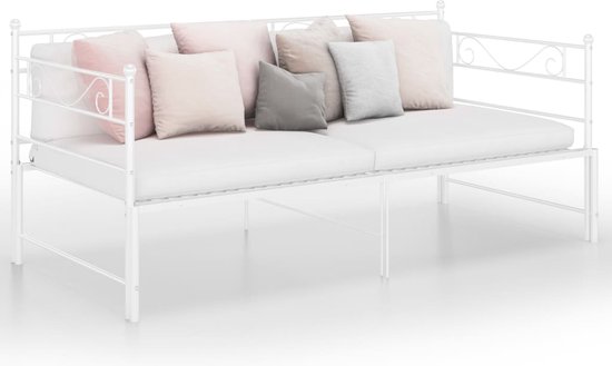Het ideale product voor mensen met beperkte leefruimte- The Living Store Bedbank Wit - 206.5 x 185 x 89.5 cm - inklapbaar bed - zijplank - stevige metalen constructie