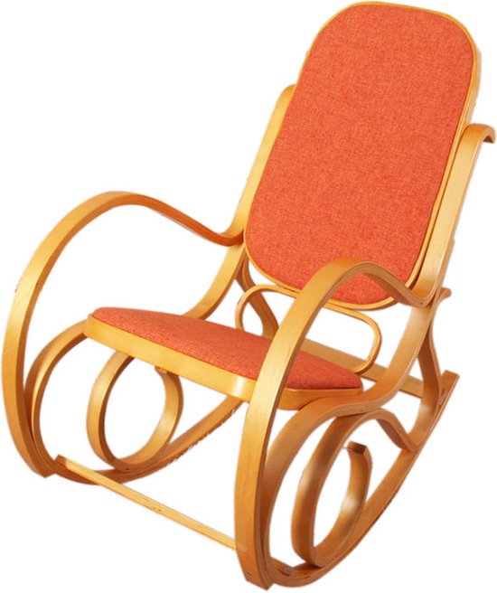 Schommelstoel M41, draaifauteuil TV-fauteuil, massief hout ~ eiken look, stof/textiel oranje