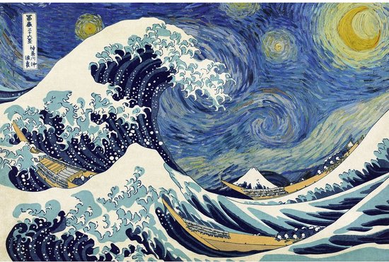 Poster - Starry Wave Great Wave Kanagawa - 61 X 91.5 Cm - Multicolor