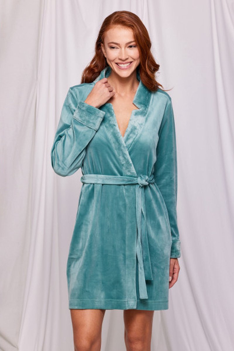 Lords & Lilies kamerjas velours dames - blauwgroen - 232-52-TNG-V/867 - maat XL
