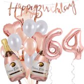 64 Jaar Verjaardag Cijferballon 64 - Feestpakket Snoes Ballonnen Pop The Bottles - Rose White Versiering