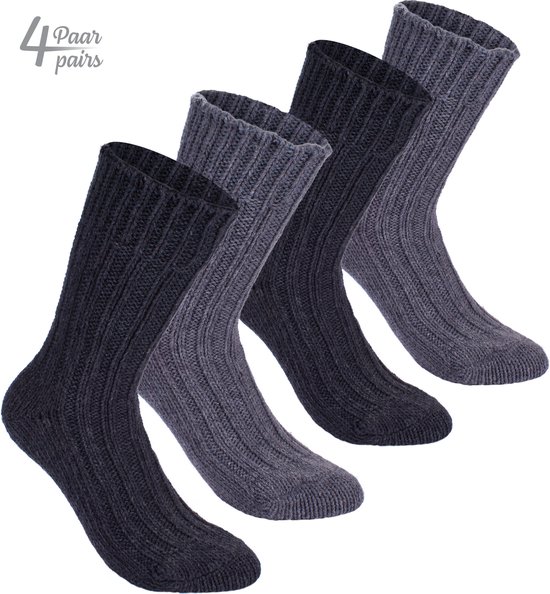 BRUBAKER 4 Paires de Chaussettes en Laine d'Alpaga – Grijs – Taille 35-38