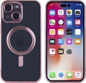 Coque iPhone 15 Magnétique Avec Protecteur d'objectif - Transparent / Or Rose - Coque Aimantée MagSafe Compatible Case cover iPhone 15