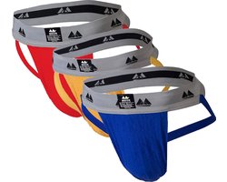 MM Sports Original Edition Swimmer/Jogger Jockstrap 2 inch Multipack 1x Red + 1x Yellow + 1x Blue - MAAT S - Heren Ondergoed - Jockstrap voor Man - Mannen Jock