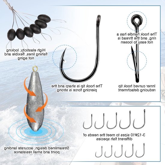 Complete Set van 240 Stukjes Visaccessoires met Vissen Haken, Lood en Klemmen voor Effectief Vissen in de Natuur — afbeelding 4