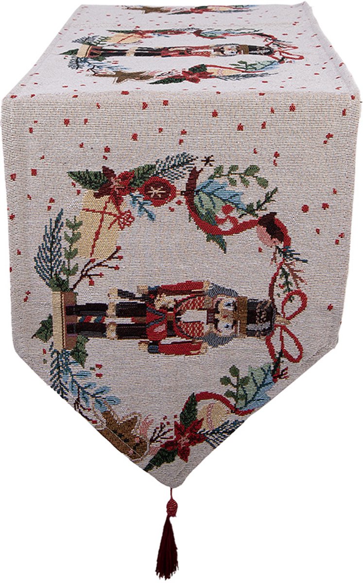 Clayre & Eef Tafelloper Kerst 33x180 cm Beige Polyester