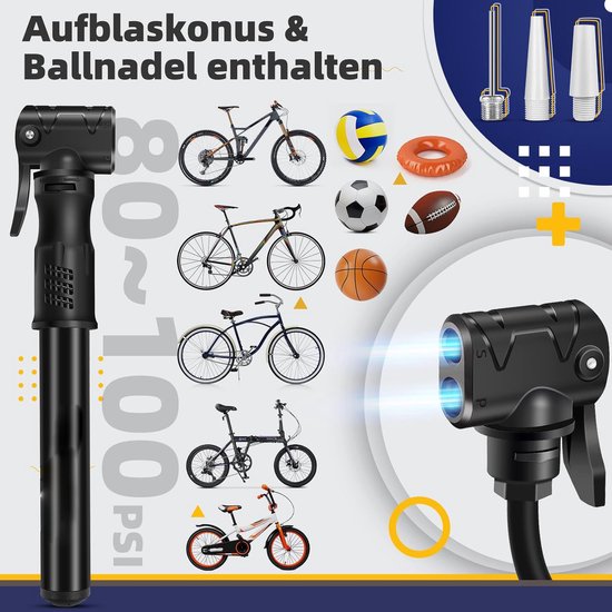 Fietspomp - Mini fietspomp - Draagbare fietspomp - Aluminium - Lichtgewicht - Voor alle ventielen, MTB, racefiets, ballenpomp — afbeelding 5